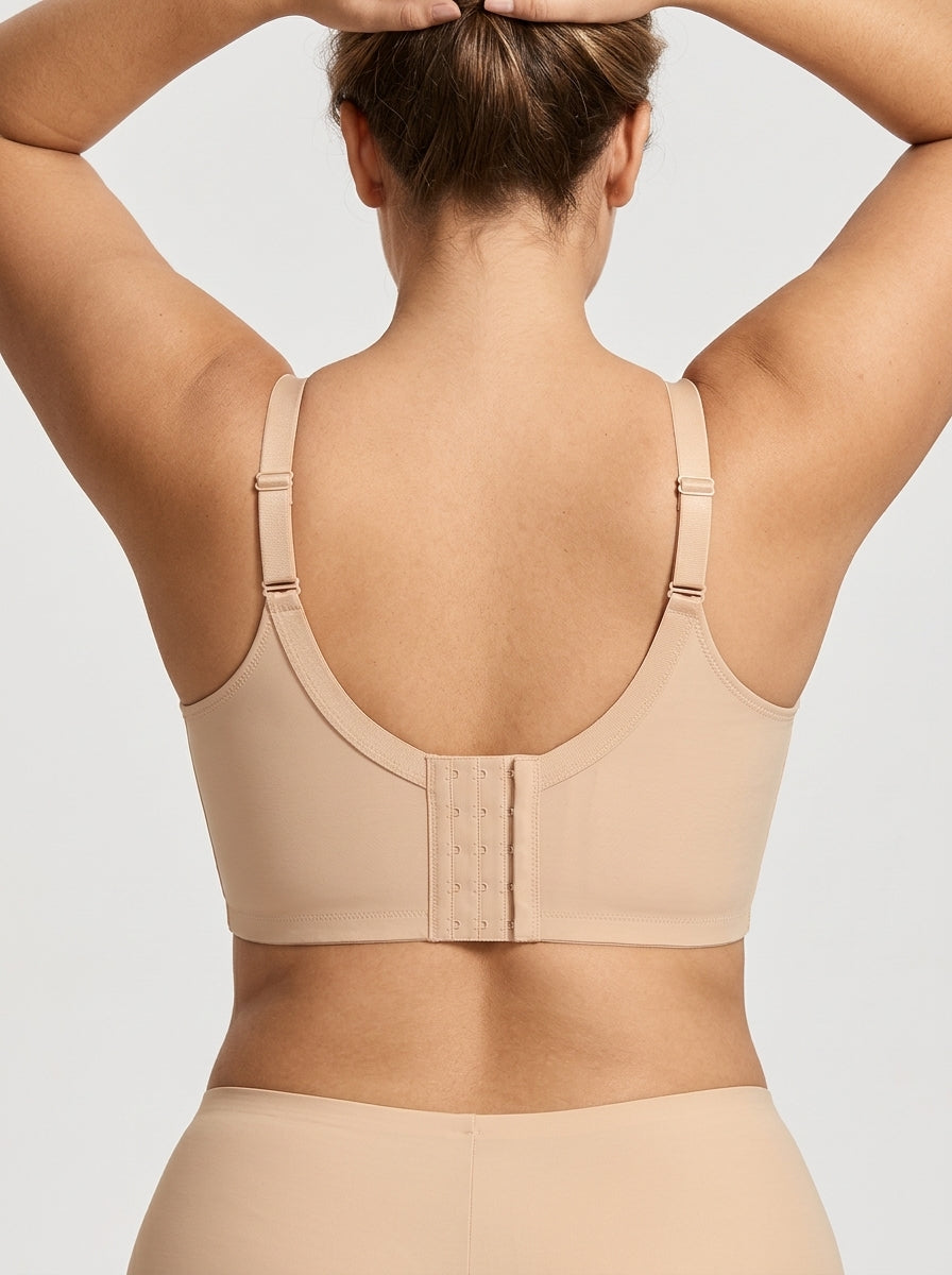 Beige back smoothing underwire push-up bra, back view — REF2 Beige