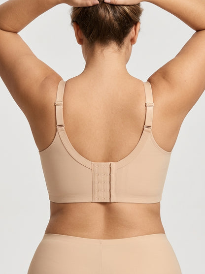 Beige back smoothing underwire push-up bra, back view — REF2 Beige
