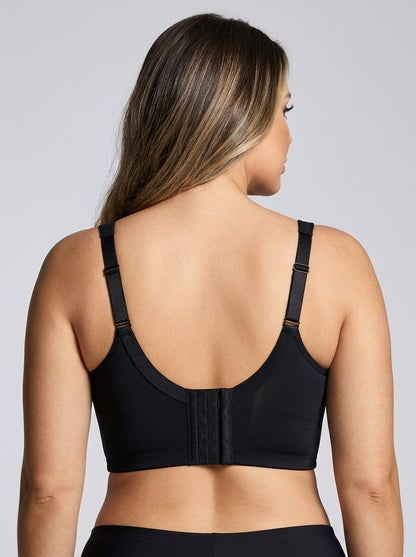 Black back smoothing underwire push-up bra, back view — REF2 Black