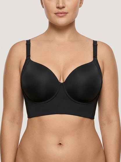 Black back smoothing underwire push-up bra, front view — REF2 Black