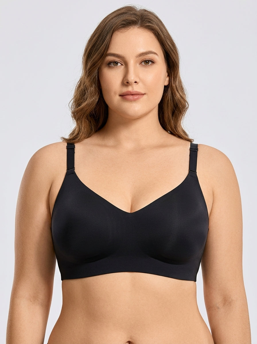 Black wireless comfort lift bra, front view — REF29 Black