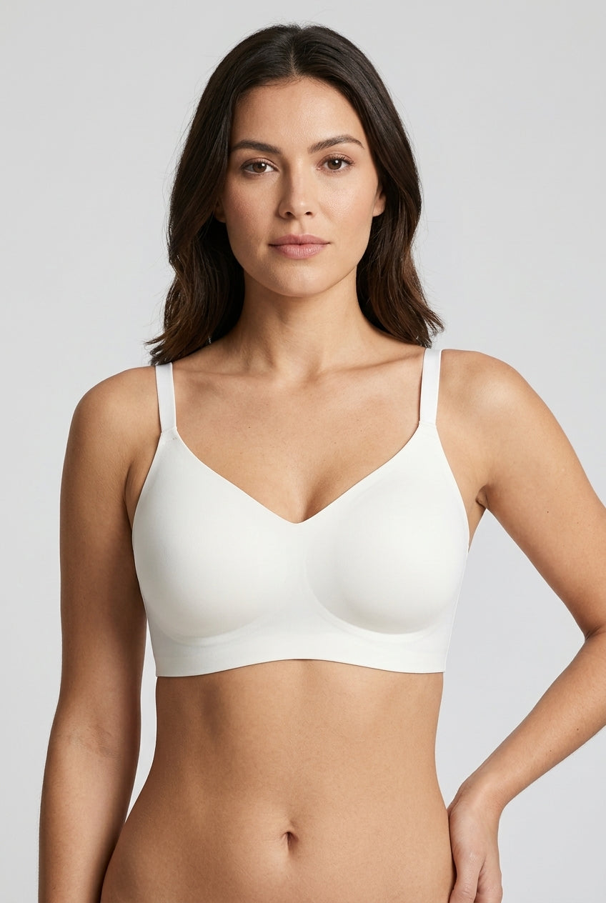 White wireless comfort lift bra, front view — REF29 White