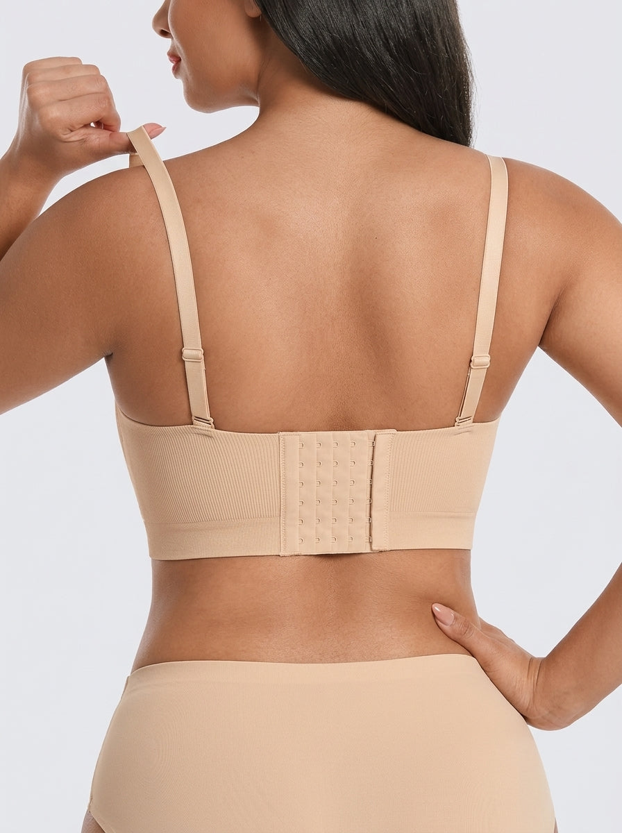 Beige stay-put strapless bra, back view — REF33 Beige