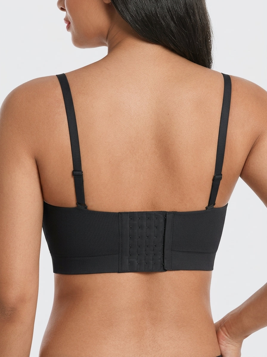 Black stay-put strapless bra, back view — REF33 Black