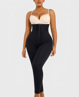 Black structured-waistband shaping leggings, front view — REF7 Black